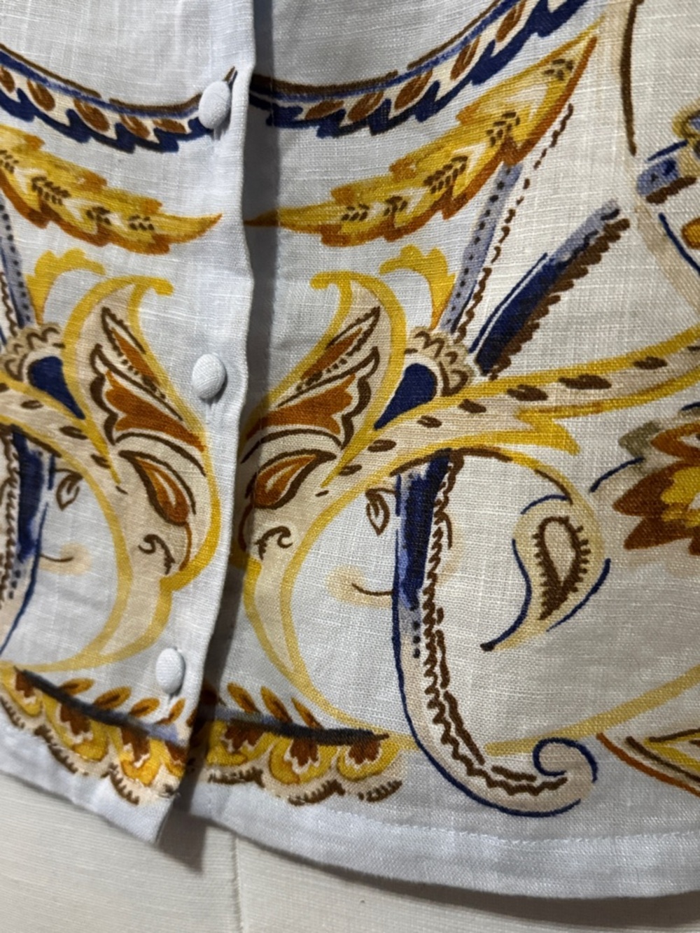 Joie Linen Sleeveless Blouse-Sz L-Blues/White/Brown Scroll-Button Up Back-EUC - Picture 9 of 16